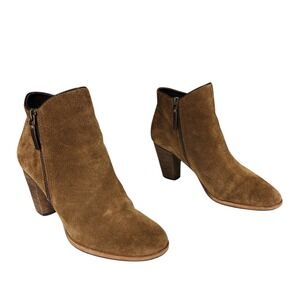 Cole Haan Ankle Booties sz 7.5B Womens Brown Suede Leather Side Zip Block Heel